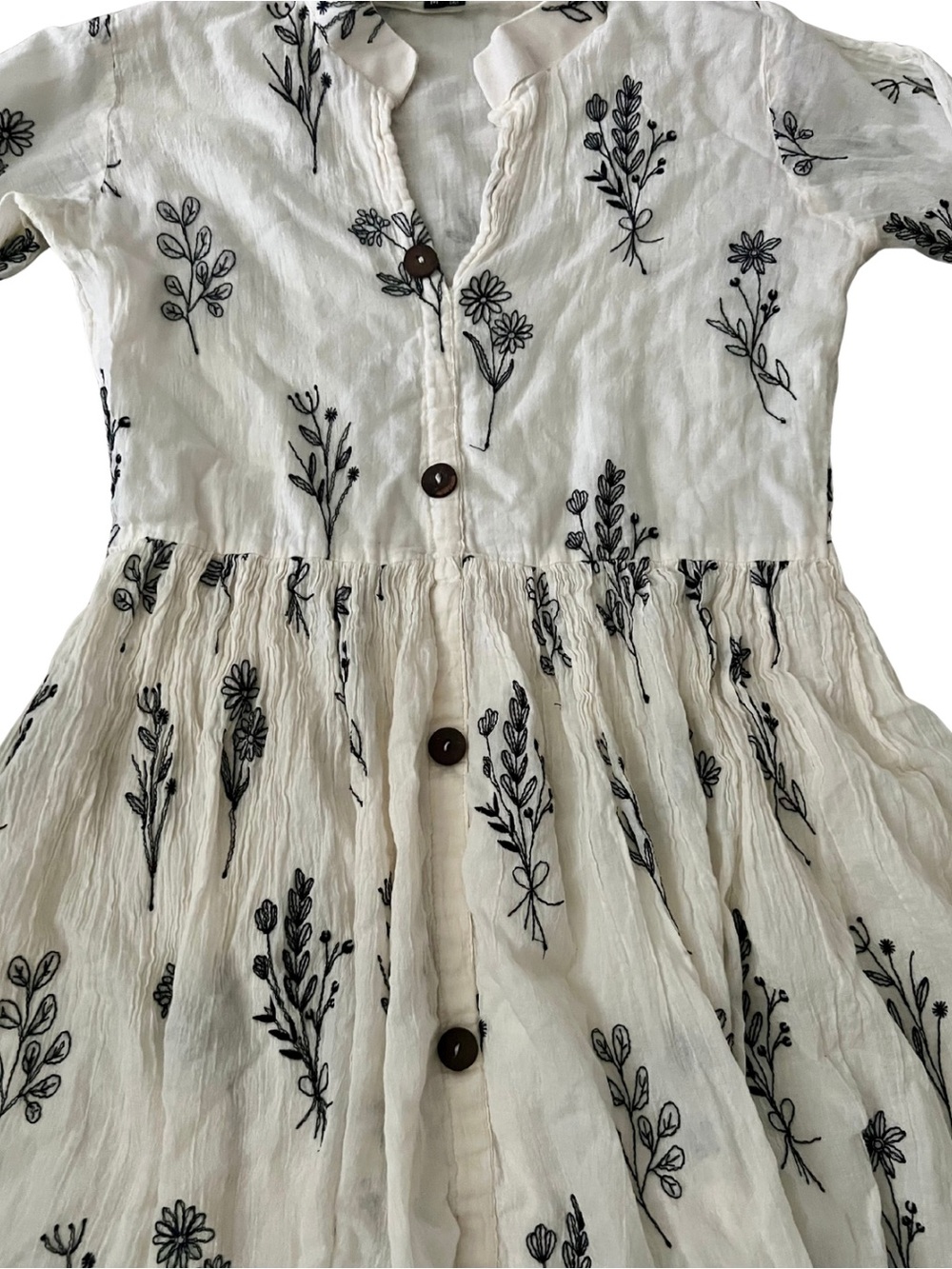 White & Black Botanical Floral Button Front Midi Dress Size M Fits XS - Picture 2 of 6
